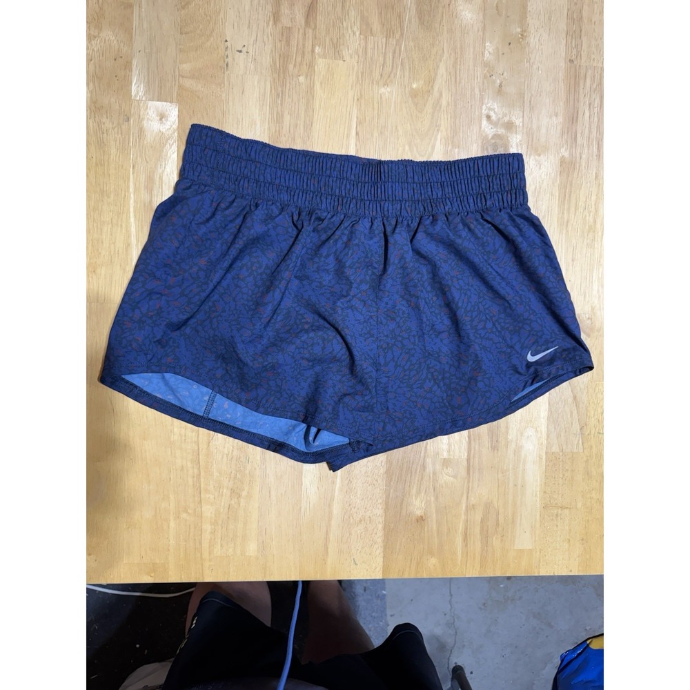 Nike Womens Running Shorts Large Blue Leopard Print Lined 3 Inch Athletic